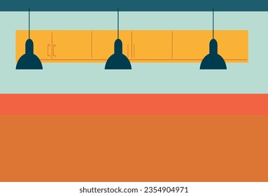 Bar counter, wardrobe, loft-style chandeliers. Interior.