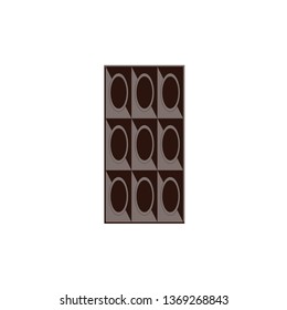 A bar of dark coffee beans made from coffee beans. Chocolate from above isolated. Isolated on a white background. Flat vector illustration