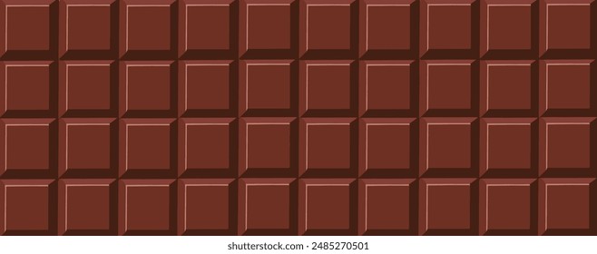 A bar of dark or milk chocolate. Brown seamless background. Geometric square chocolate pattern. Abstract wallpaper design. Vector illustration.