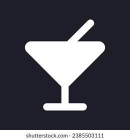 Bar dark mode glyph ui icon. Drinking cocktail. Hotel. Public place. User interface design. White silhouette symbol on black space. Solid pictogram for web, mobile. Vector isolated illustration
