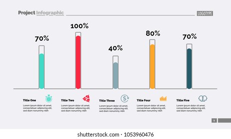 Bar diagram with five elements. Percentage chart, timeline, slide template. Creative concept for infographics, presentation, project, report. Can be used for topics like business, marketing, strategy