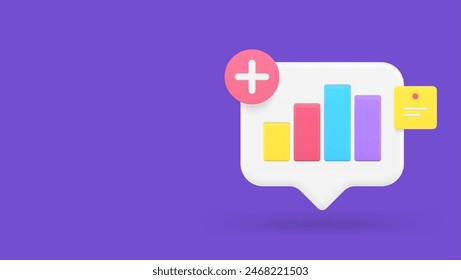 Bar diagram graph add quick tips management business analyzing 3d icon realistic vector illustration. Commercial analysis statistic productivity efficient joined panel graphic data development process