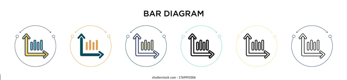 Bar diagram icon in filled, thin line, outline and stroke style. Vector illustration of two colored and black bar diagram vector icons designs can be used for mobile, ui, web