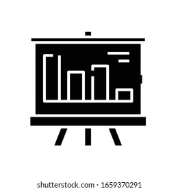Apresentação do diagrama de barras ícone preto, ilustração de conceito, símbolo de vetor plano, sinal de glifo.
