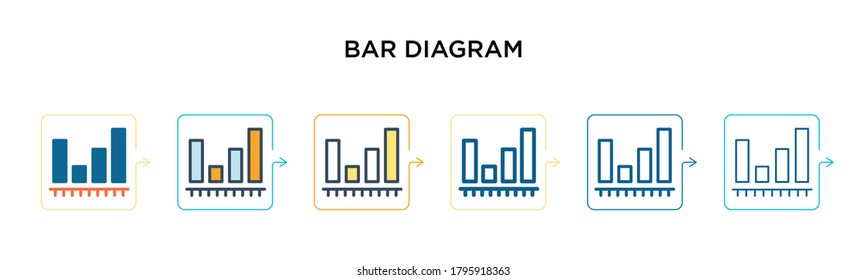 Bar diagram vector icon in 6 different modern styles. Black, two colored bar diagram icons designed in filled, outline, line and stroke style. Vector illustration can be used for web, mobile, ui