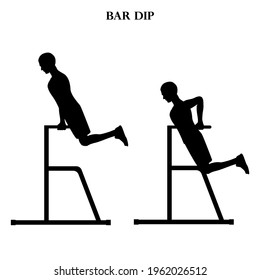 Bar dip exercise workout vector illustration silhouette on the white background. Vector illustration
