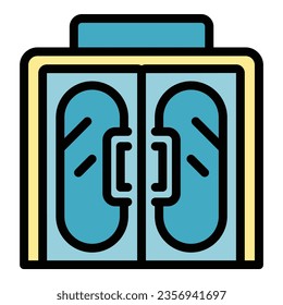 Bar door icon outline vector. Front exterior. Wood glass color flat