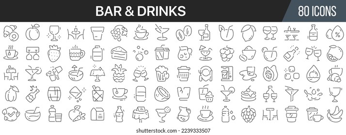 Bar and drinks line icons collection. Big UI icon set in a flat design. Thin outline icons pack. Vector illustration EPS10