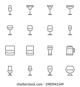 Bar drinks line icons set, outline vector symbol collection, linear style pictogram pack. Signs, logo illustration. Set includes icons as alcoholic beverage, martini cocktail glass, beer mug, wine