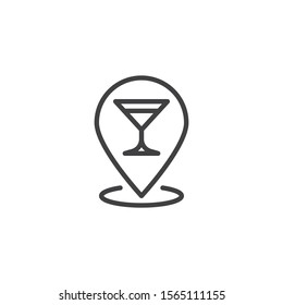 Bar drinks location pin line icon. linear style sign for mobile concept and web design. Cafe restaurant map marker outline vector icon. Symbol, logo illustration. Vector graphics