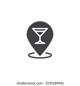 Bar drinks location pin vector icon. filled flat sign for mobile concept and web design. Cafe restaurant map marker glyph icon. Symbol, logo illustration. Vector graphics