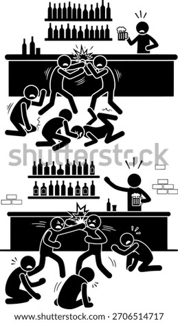 Bar Fight, Brawl, and Violence Under the Influence of Alcohol Stick Figures