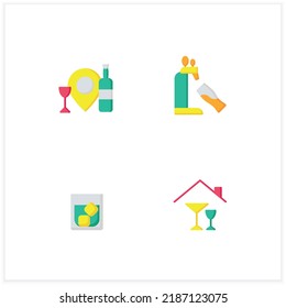 Bar Flat Icons Set. Bar Location, Home Party, Whiskey Glass And Beer Tap.Cocktail Party And Drinking Establishment Concept. 3d Vector Illustrations