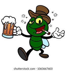 Bar Fly with Beer - A vector cartoon illustration of a Bar Fly with Beer.