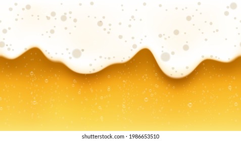 Bar foam background. Beer bubbles horizontal seamless pattern, beers texture vector layout image, alcohol fizzy flow design backdrop