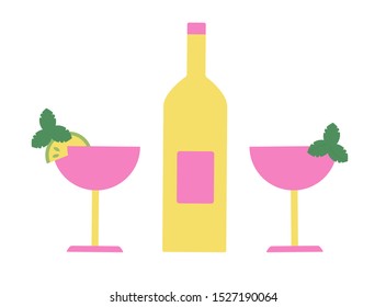 Bar glass wine cocktail party.  Vector illustration