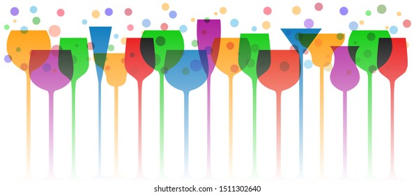 Bar glasses background. Wine glass, mugs, cups – stock vector