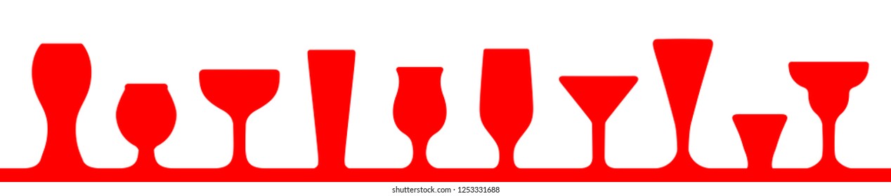 Bar glasses icons set. Wine glass, cups, mugs – vector