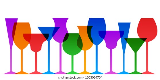 Bar glasses icons set. Wine glass, cups, mugs – for stock