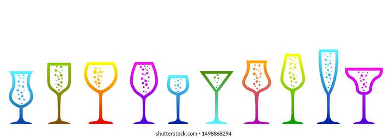 Bar glasses icons set. Wine glass, mugs, cups – stock vector