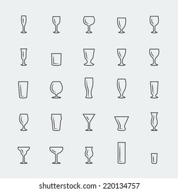 Bar Glasses Vector Icons Set, Thin Line