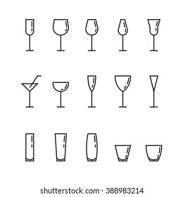 Bar glasses vector icons set, thin line