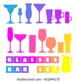 Bar glasses vector icons set.
