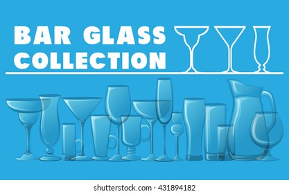 Bar glasses vector icons set.
