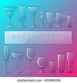 Bar glasses vector icons set.