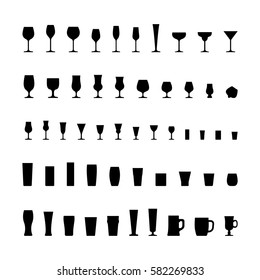 Bar Glassware Black Silhouette Icons Set