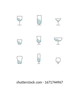 Bar glassware collection of line icons