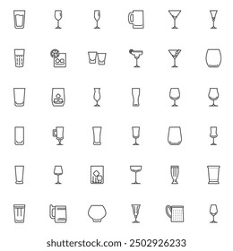 Bar Glassware line icons set. linear style symbols collection, outline signs pack. Drink glasses vector graphics. Set includes icons as Champagne Flute, Beer Mug, Martini cocktail, Tumbler, Snifter
