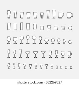 Bar Glassware Line Icons Set