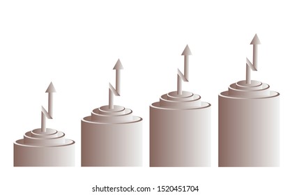 Bar graph in 3D And with an arrow pointing to the stock and the stock market situation going up, prosperity, finances and the economy are getting better - vector