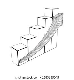 Bar graph with arrow grow, chart, business concept. Wireframe low poly mesh vector illustration
