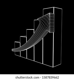 Bar graph with arrow grow, chart, business concept. Wireframe low poly mesh vector illustration