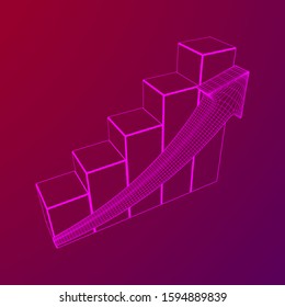 Bar graph with arrow grow, chart, business concept. Wireframe low poly mesh vector illustration
