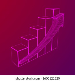 Bar graph with arrow grow, chart, business concept. Wireframe low poly mesh vector illustration