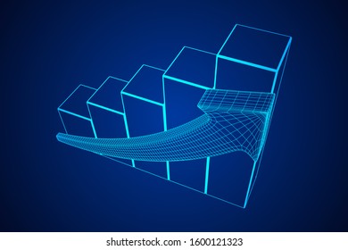 Bar graph with arrow grow, chart, business concept. Wireframe low poly mesh vector illustration