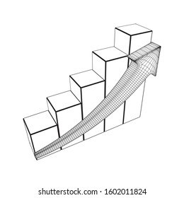 Bar graph with arrow grow, chart, business concept. Wireframe low poly mesh vector illustration