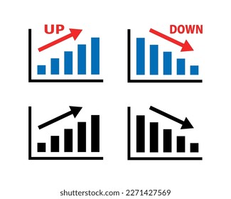 Bar graph and arrow icon set. Up and down.