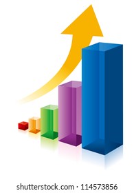 bar graph with arrow on isolated background