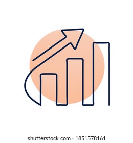 bar graph with arrow one line style vector illustration design