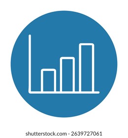 Bar graph in blue circle. Icon symbol illustration