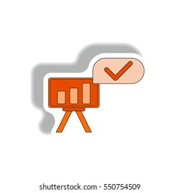 bar graph business statistic Vector illustration in paper sticker style of column chart on office board with check mark