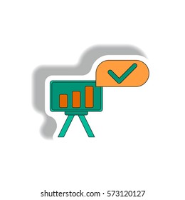 bar graph business statistic Vector illustration in paper sticker style of column chart on office board with check mark