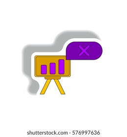 bar graph business statistic Vector illustration in paper sticker style of column chart on office board with x mark