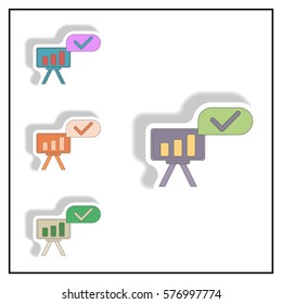 bar graph business statistic Vector illustration collection in paper sticker style of column chart on office board with check mark