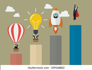 Bar graph with businessmen startup. Business concept