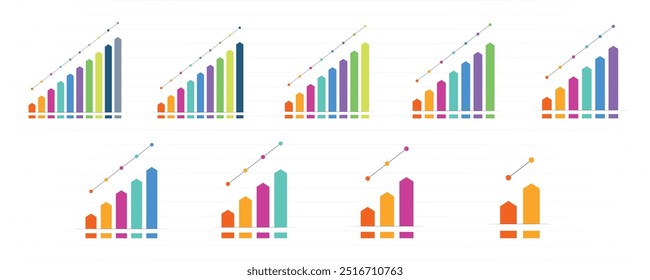 gráfico de barras passo diferente gráfico de barras crescimento de negócios infográficos coleção vetor ilustração design